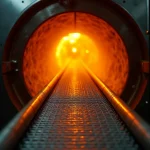 Nastro trasportatore a spirale in acciaio inox all'interno di un forno industriale ad alta temperatura